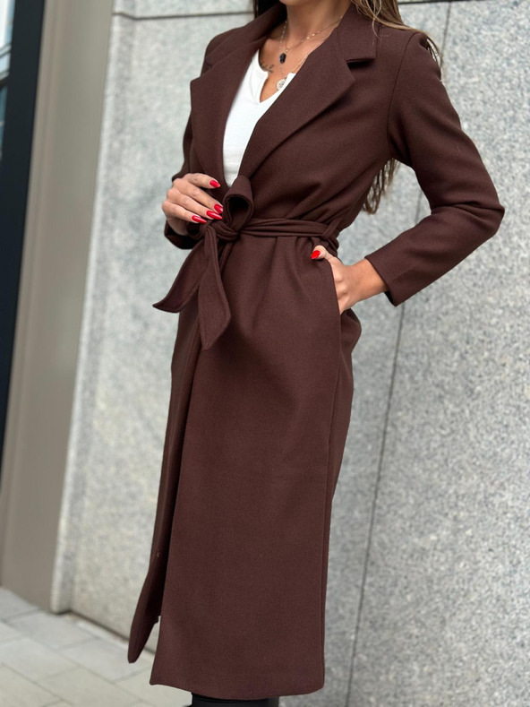 Edoti Rjav ženski plašč s pasom Edoti