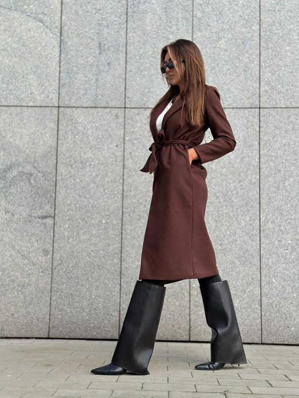 Edoti Rjav ženski plašč s pasom Edoti