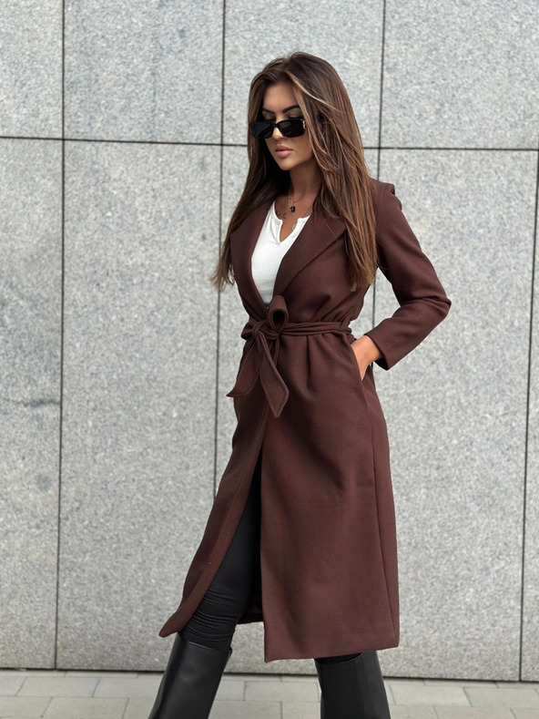 Edoti Rjav ženski plašč s pasom Edoti