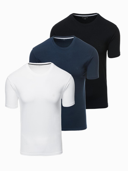 Ombre Clothing Komplet treh moških bombažnih majic BASIC z okroglim vratom Ombre Clothing