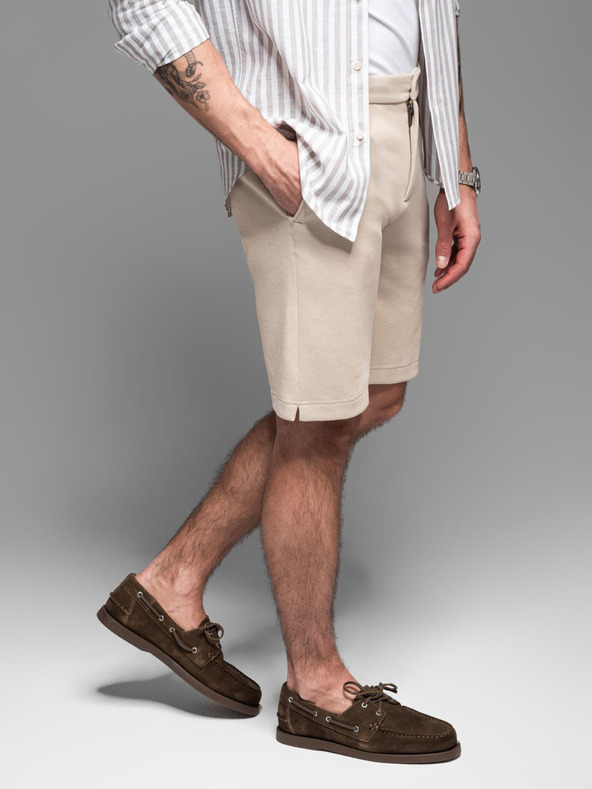 Ombre Clothing Moške bombažne športne hlače BASIC beige Ombre Oblačila