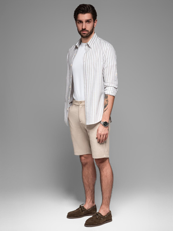 Ombre Clothing Moške bombažne športne hlače BASIC beige Ombre Oblačila