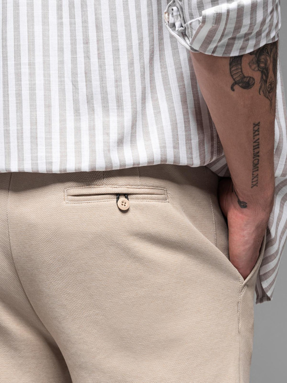 Ombre Clothing Moške bombažne športne hlače BASIC beige Ombre Oblačila