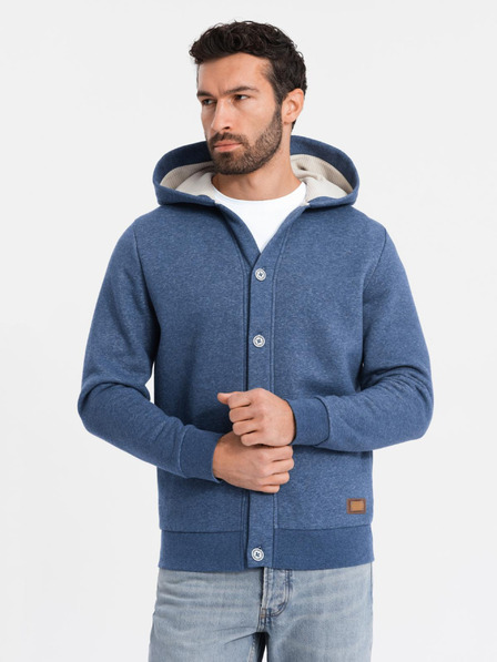 Ombre Clothing Moška majica s kapuco z gumbom navzdol modra Ombre Clothing