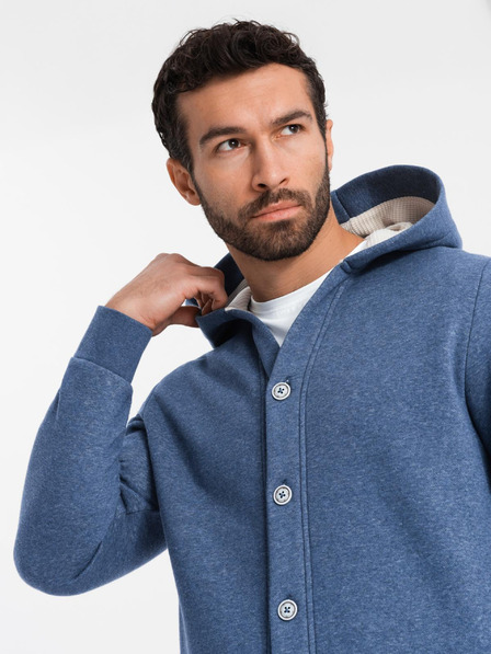 Ombre Clothing Moška majica s kapuco z gumbom navzdol modra Ombre Clothing