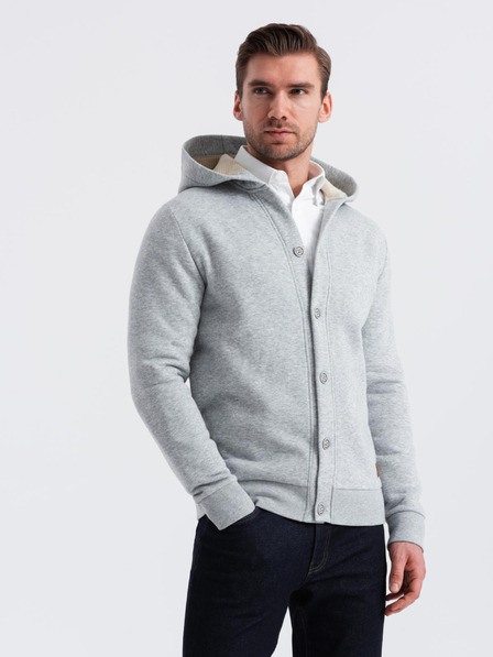 Ombre Clothing Moška jopa s kapuco in gumbom navzdol - siva melanž V2 OM-SSZP-0186 Ombre Clothing