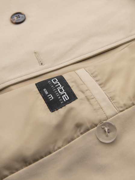 Ombre Clothing Eleganten moški plašč SLIM FIT s pasom bež barve Ombre Clothing