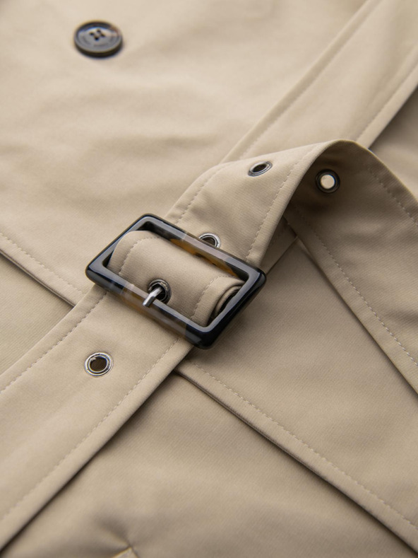 Ombre Clothing Eleganten moški plašč SLIM FIT s pasom bež barve Ombre Clothing