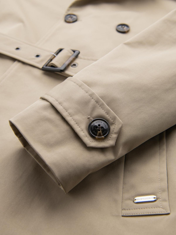 Ombre Clothing Eleganten moški plašč SLIM FIT s pasom bež barve Ombre Clothing