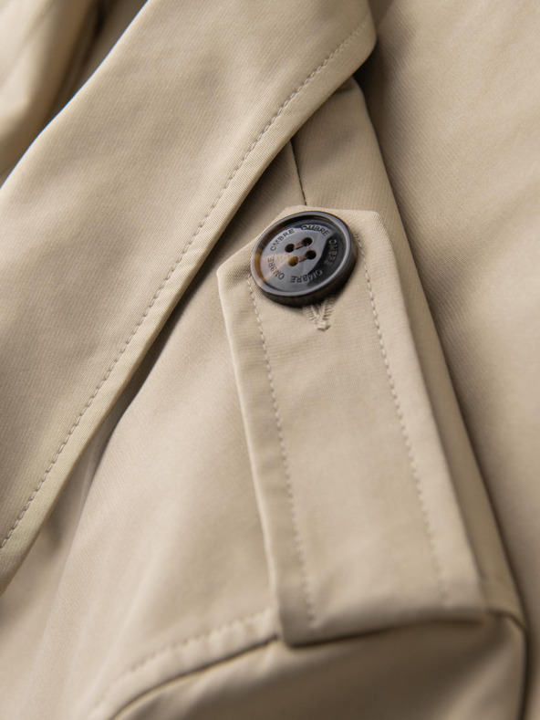 Ombre Clothing Eleganten moški plašč SLIM FIT s pasom bež barve Ombre Clothing