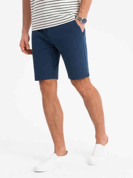 Ombre Clothing Moške kratke hlače SLIM FIT iz strukturirane melanžne pletenine modre barve Ombre oblačila