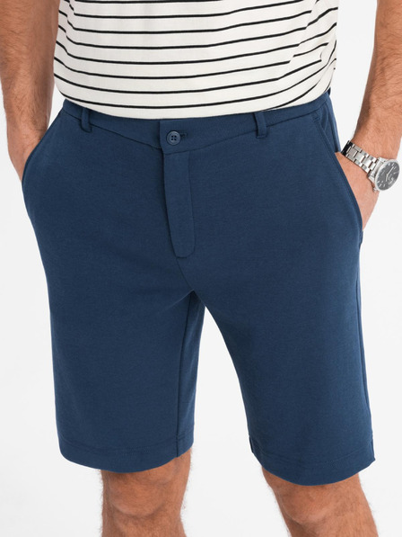 Ombre Clothing Moške kratke hlače SLIM FIT iz strukturirane melanžne pletenine modre barve Ombre oblačila