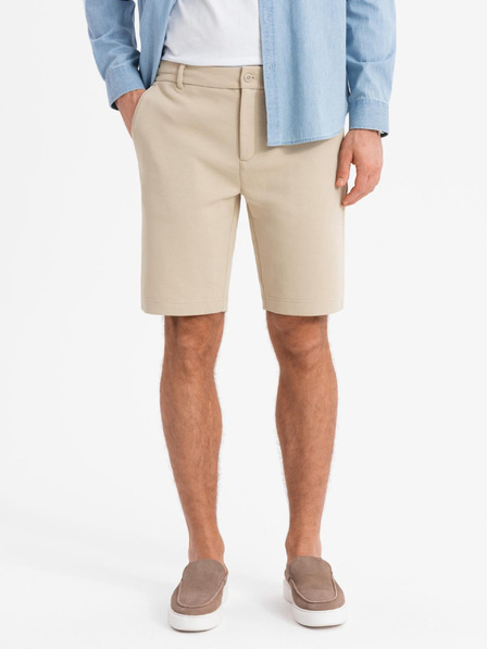 Ombre Clothing Moške kratke hlače SLIM FIT iz strukturirane pletenine melanž bež Ombre oblačila
