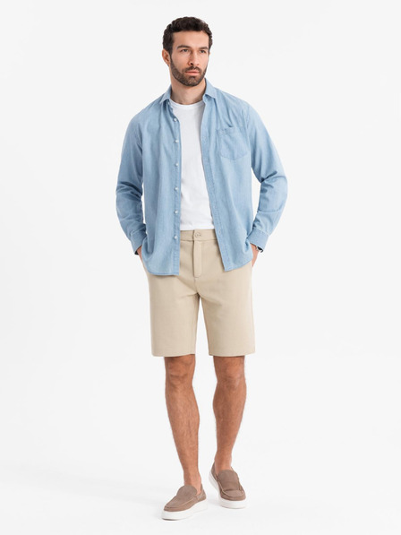 Ombre Clothing Moške kratke hlače SLIM FIT iz strukturirane pletenine melanž bež Ombre oblačila