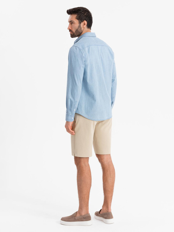 Ombre Clothing Moške kratke hlače SLIM FIT iz strukturirane pletenine melanž bež Ombre oblačila