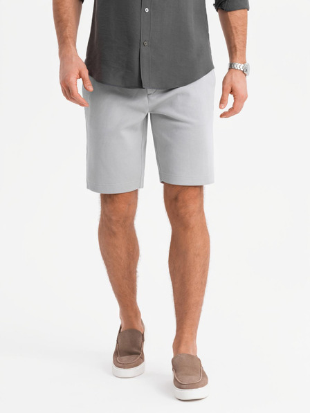Ombre Clothing Moške kratke hlače SLIM FIT iz strukturiranega melanžnega pletenja svetlo sive barve Ombre Clothing