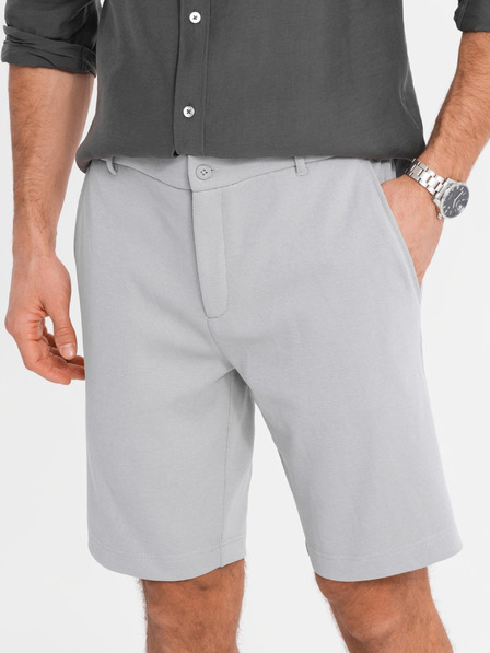 Ombre Clothing Moške kratke hlače SLIM FIT iz strukturiranega melanžnega pletenja svetlo sive barve Ombre Clothing