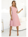 numoco Klasična obleka s kratkimi rokavi in pasom - pudrasto rožnata