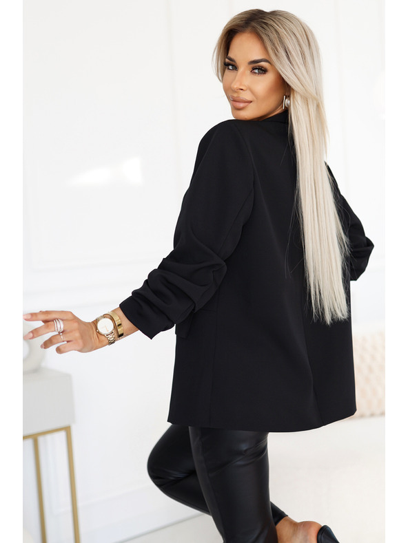 numoco Ženska klasična jakna z nabranimi rokavi - črna