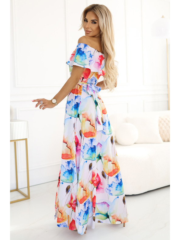 numoco Dolga poletna obleka s pasom - pisan cvetlični vzorec Numoco