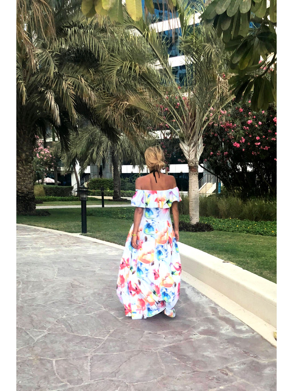 numoco Dolga poletna obleka s pasom - pisan cvetlični vzorec Numoco