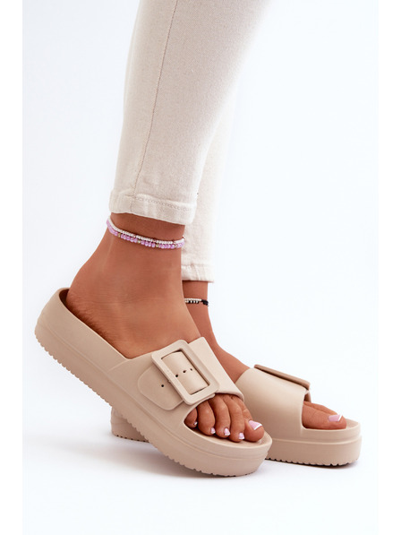 BIG STAR SHOES Ženski copati iz pene na platformi z zaponko Big Star bež