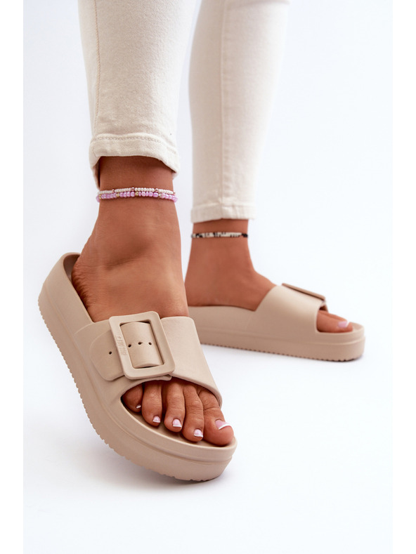 BIG STAR SHOES Ženski copati iz pene na platformi z zaponko Big Star bež