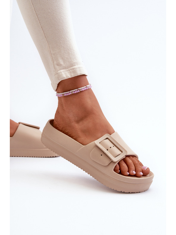 BIG STAR SHOES Ženski copati iz pene na platformi z zaponko Big Star bež