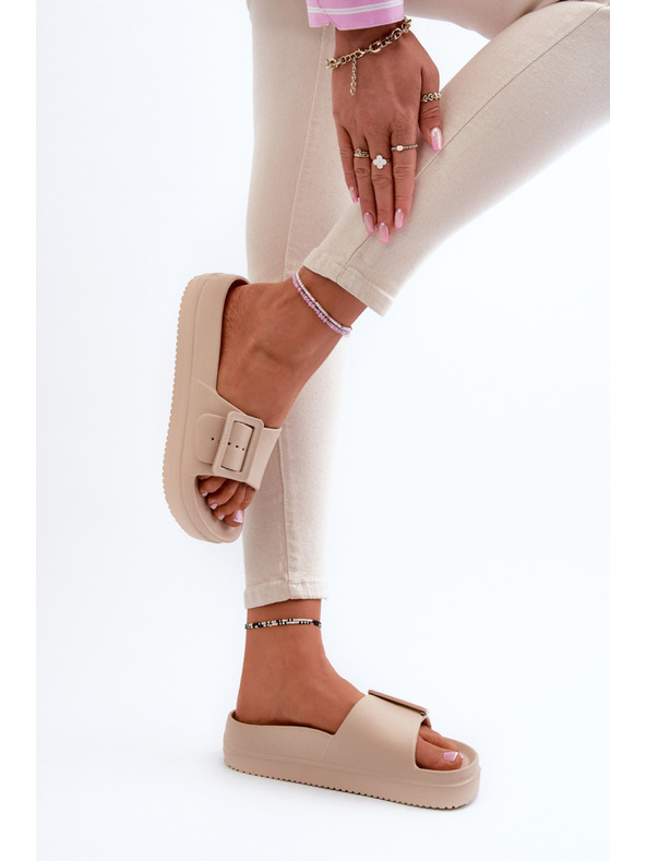 BIG STAR SHOES Ženski copati iz pene na platformi z zaponko Big Star bež