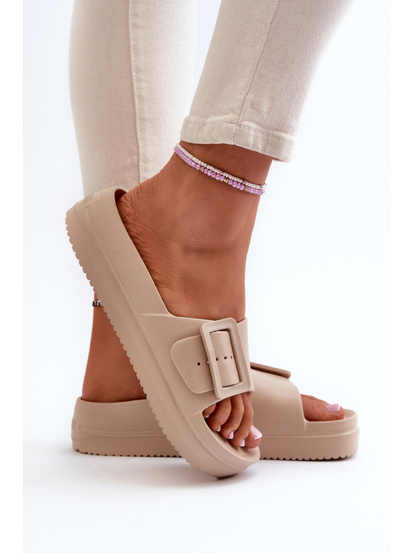 BIG STAR SHOES Ženski copati iz pene na platformi z zaponko Big Star bež