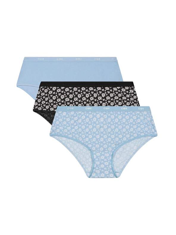 DIM DIM LES POCKETS COTTON BOXER 3x - ženske bombažne spodnjice 3 kosi - črne - svetlo modre - bele