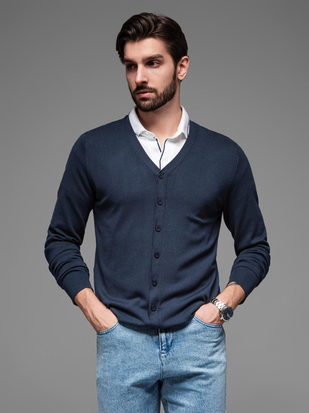 Ombre Clothing Moški pleteni pulover s strukturiranimi pikami - temno modra barva Ombre Clothing