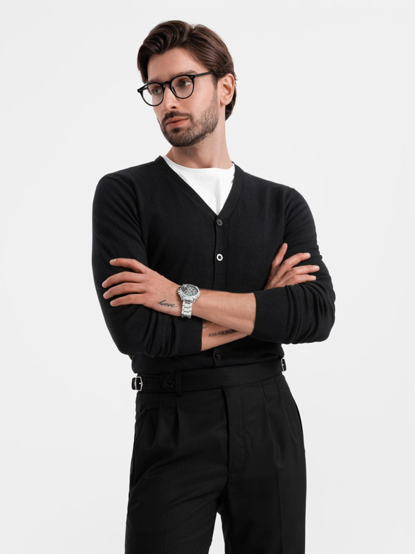 Ombre Clothing Moški pleteni pulover s strukturiranimi pikami - temno modra barva Ombre Clothing