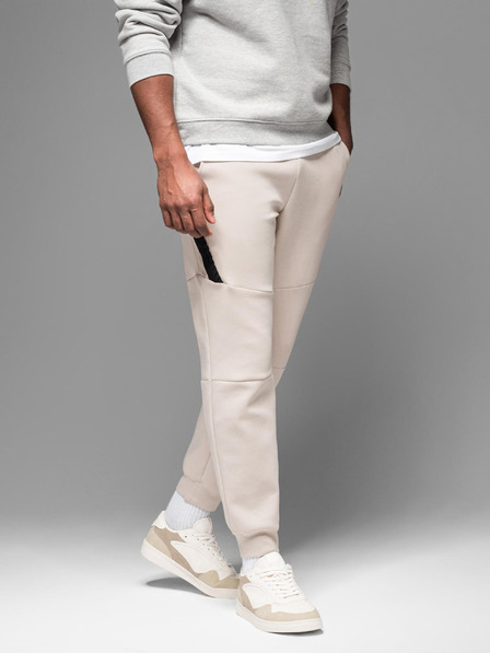Ombre Clothing Moške športne hlače z rebrastimi manšetami in okrasno zadrgo - peščene Ombre Clothing