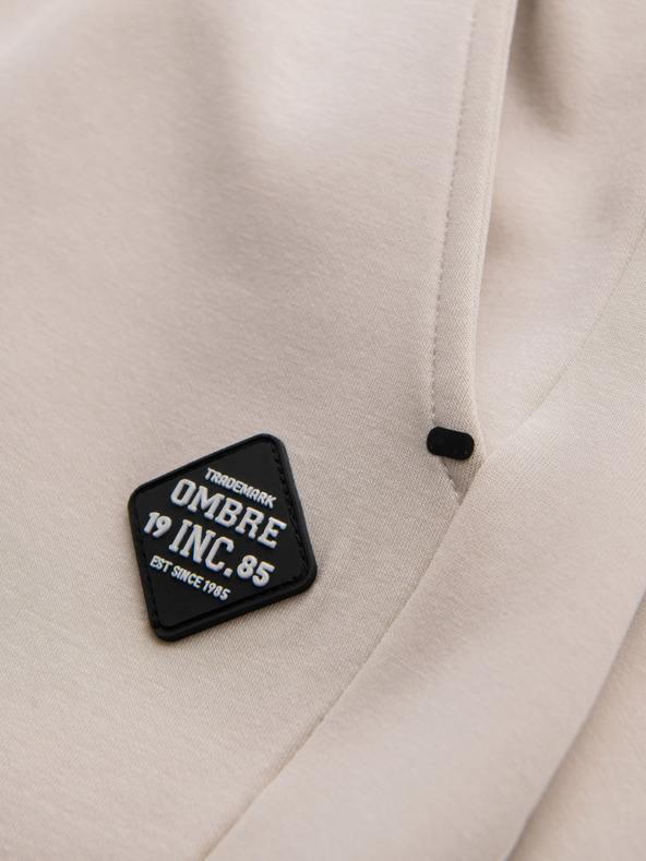 Ombre Clothing Moške športne hlače z rebrastimi manšetami in okrasno zadrgo - peščene Ombre Clothing