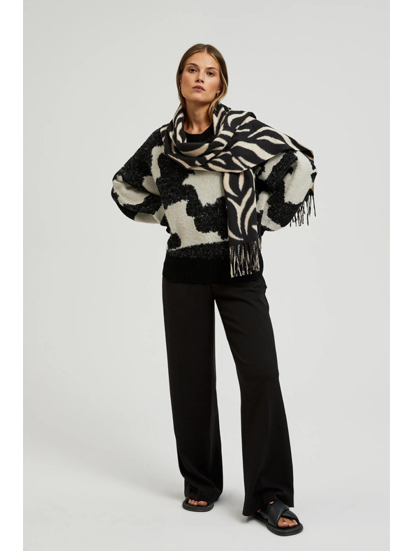 Moodo Kremasto-črna ženska vzorčasta šal Moodo