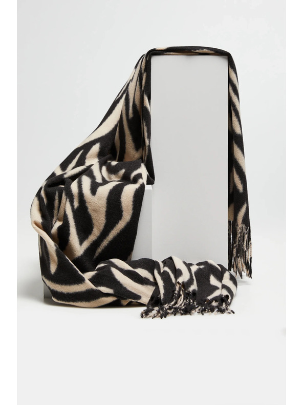 Moodo Kremasto-črna ženska vzorčasta šal Moodo