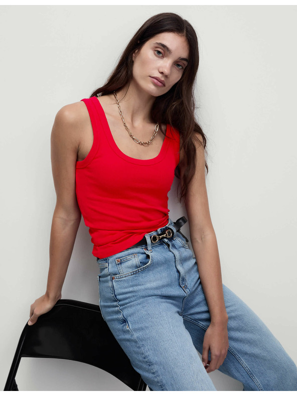 Marks & Spencer Rebrovaný tank top s vysokým podielom bavlny Marks & Spencer červená