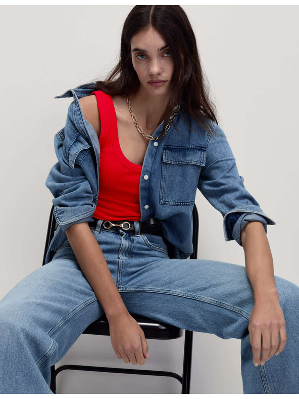 Marks & Spencer Rebrovaný tank top s vysokým podielom bavlny Marks & Spencer červená