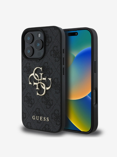Guess Guess PU 4G Metal Logo zadnji pokrov za iPhone 16 Pro Max siv