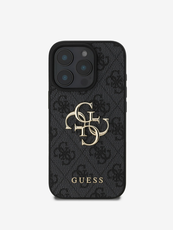 Guess Guess PU 4G Metal Logo zadnji pokrov za iPhone 16 Pro Max siv