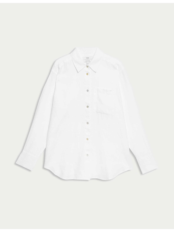 Marks & Spencer Oversized srajca v slogu Girlfriend z ovratnikom, iz čistega lanu Marks & Spencer bela