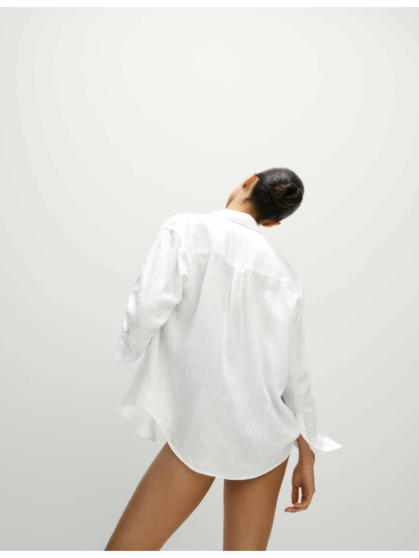 Marks & Spencer Oversized srajca v slogu Girlfriend z ovratnikom, iz čistega lanu Marks & Spencer bela