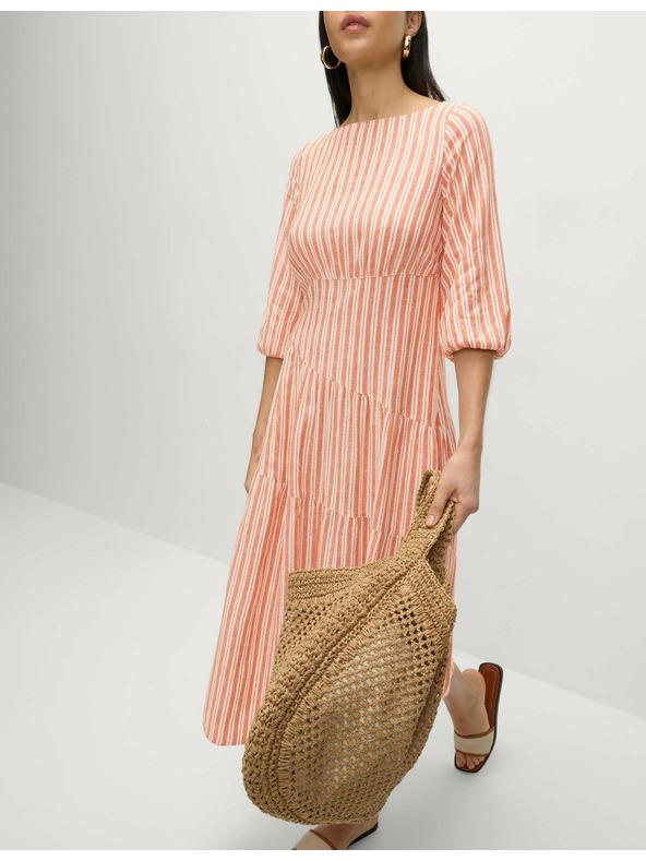 Marks & Spencer Asimetrične plaažne midi obleke z visokim deležem lanu Marks & Spencer oranžna