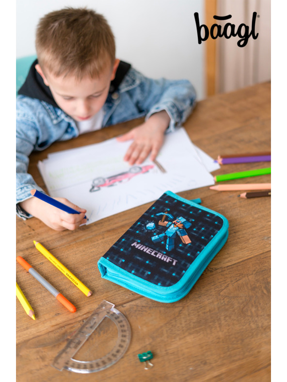 BAAGL  Modrý školský peračník jednostupňový Minecraft Blue Axe Baagl