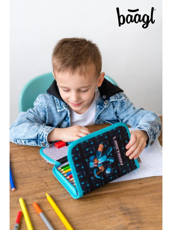 BAAGL  Modrý školský peračník jednostupňový Minecraft Blue Axe Baagl