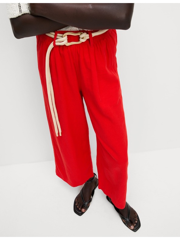 Marks & Spencer Skrajšane hlače z širokimi hlačnicami, z visokim deležem lanu Marks & Spencer