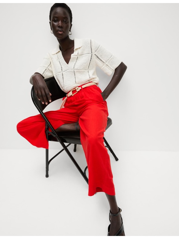 Marks & Spencer Skrajšane hlače z širokimi hlačnicami, z visokim deležem lanu Marks & Spencer