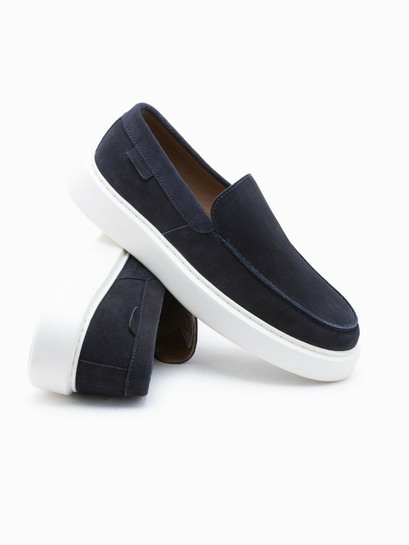 Ombre Clothing Tmavmodré pánske semišové slip-on poltopánky Ombre Clothing