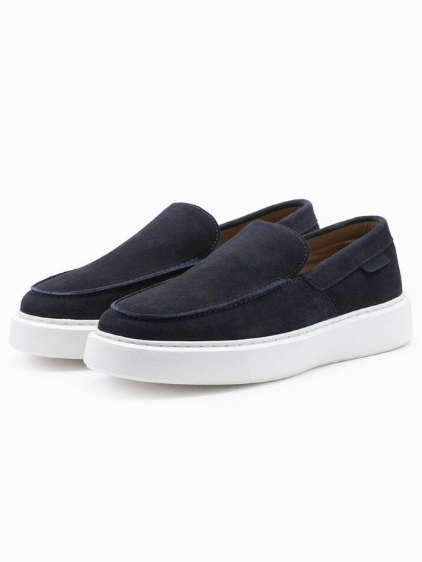 Ombre Clothing Tmavmodré pánske semišové slip-on poltopánky Ombre Clothing
